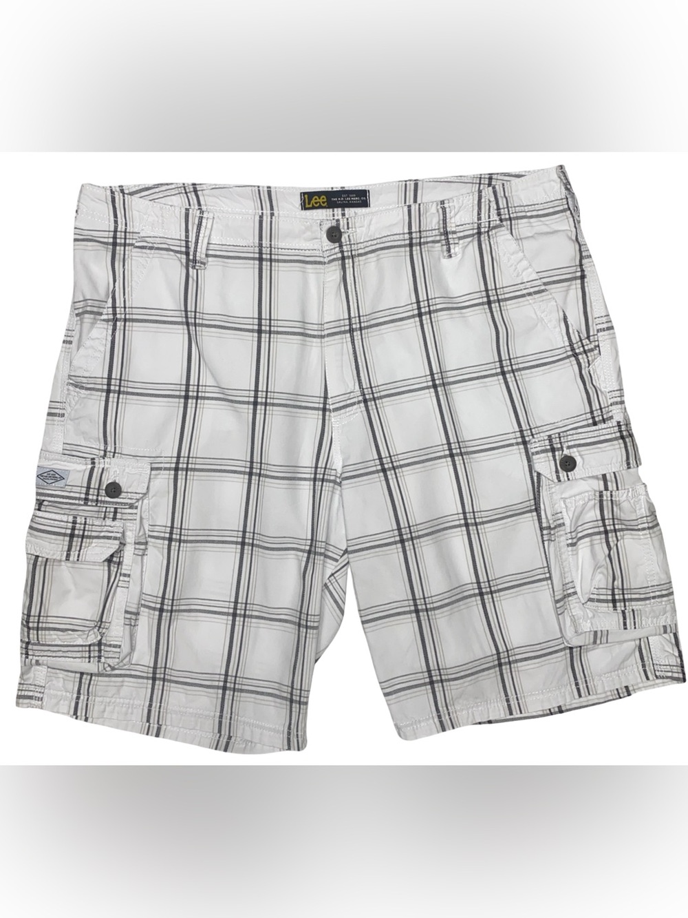 Lee Cargo Shorts Mens Size 40 Waist White Plaid Casual Utility Pockets - Picture 7 of 7